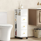 Meuble de salle de bain à roulettes, meuble de rangement étroit, 3 tiroirs, 5 compartiments ouverts, 20x40x80cm, blanc-1