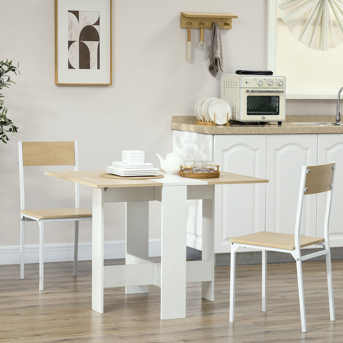 Table de cuisine pliable 103L x 76l x 74H cm en bois bicolore chêne blanc-7