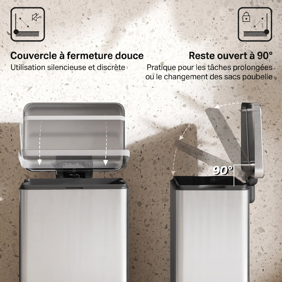 Poubelle de Cuisine 20 L en Acier Inoxydable, Poubelle avec Pédale, Couvercle à Fermeture Douce, Argenté-4