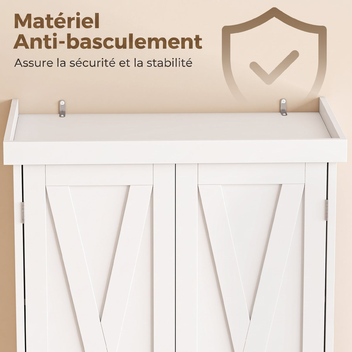 Buffet Haut Cuisine, Armoire de Cuisine avec 4 Portes, Tiroir et Étagères Réglables, Style Rustique, 62x38x173cm, Blanc-5