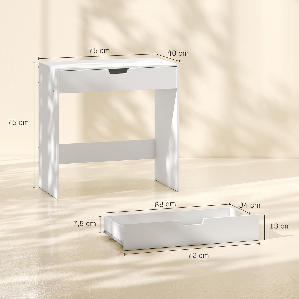 Coiffeuse avec tiroir, table de maquillage moderne moderne, pour chambre à coucher, 75 x 40 x 75 cm, blanc-2