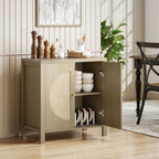 Buffet cuisine, meuble de rangement avec 2 portes effet rotin et étagère réglable, 75 x 38 x 77 cm, bois naturel-1