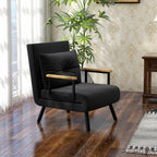 Fauteuil convertible 4 en 1 lit 1 place dossier 5 positions, accoudoirs en bois et coussin, tissu effet velours, noir-1