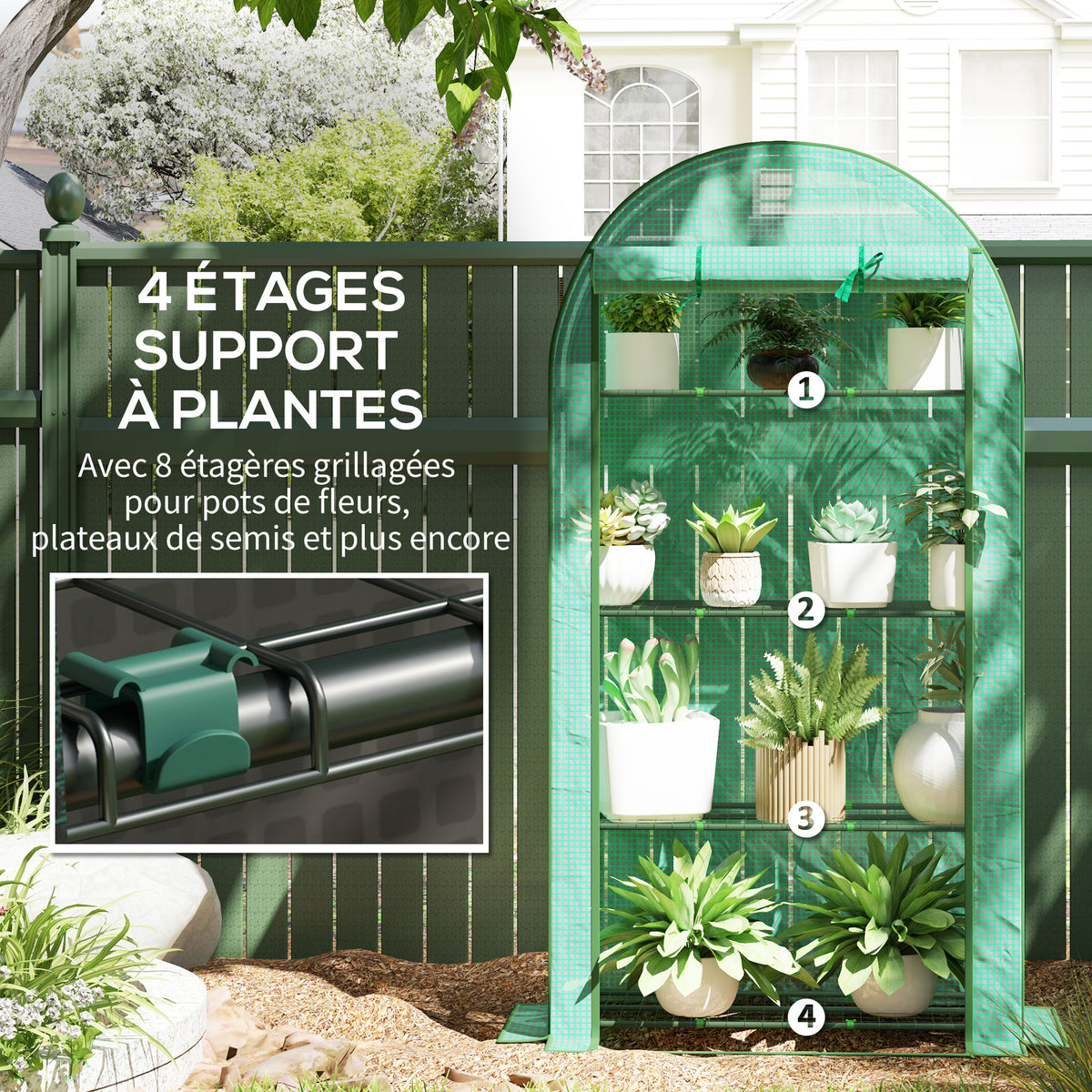 Serre de jardin serre de balcon avec étagères à 4 niveaux, bâche en PE pour légumes, plantes,105 x 45 x 160 cm, vert-4