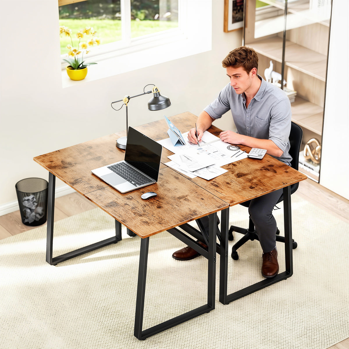 Bureau d'Ordinateur 120 cm, Bureau Simple, Pieds Réglables, pour Petit Espace, Travail à Domicile, Étude, Brun Rustique-6