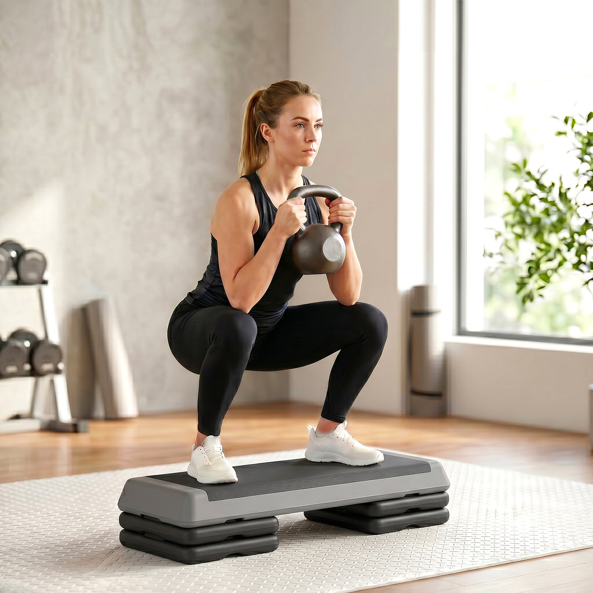Stepper Fitness Aérobic 3 Niveaux, Hauteur Réglable 10,5/15,5/20,5 cm, Surface Antidérapante, Capacité 250 kg, Gris-6