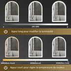 Miroir de salle de bain LED 90 x 60cm, mural, 3 couleurs, arqué cadre en aluminium, désembuage et interrupteur tactile-3