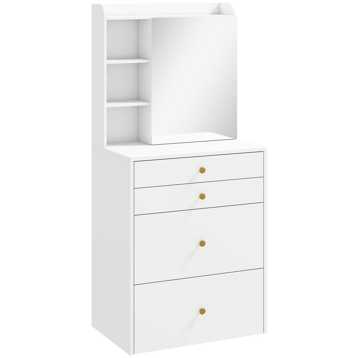 Coiffeuse avec miroir et tabouret de rangement mobile, table de maquillage, tiroirs, placard et étagères ouvertes, blanc-0