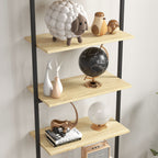 Étagère échelle mural bibliothèque style industriel 6 étagères acier noir aspect bois naturel dim. 60L x 30l x 206H cm-7