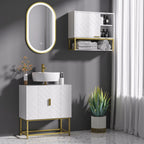 Meuble sous lavabo meuble de salle de bain avec placard double porte pieds en acier doré 60 x 30 x 65 cm blanc-6
