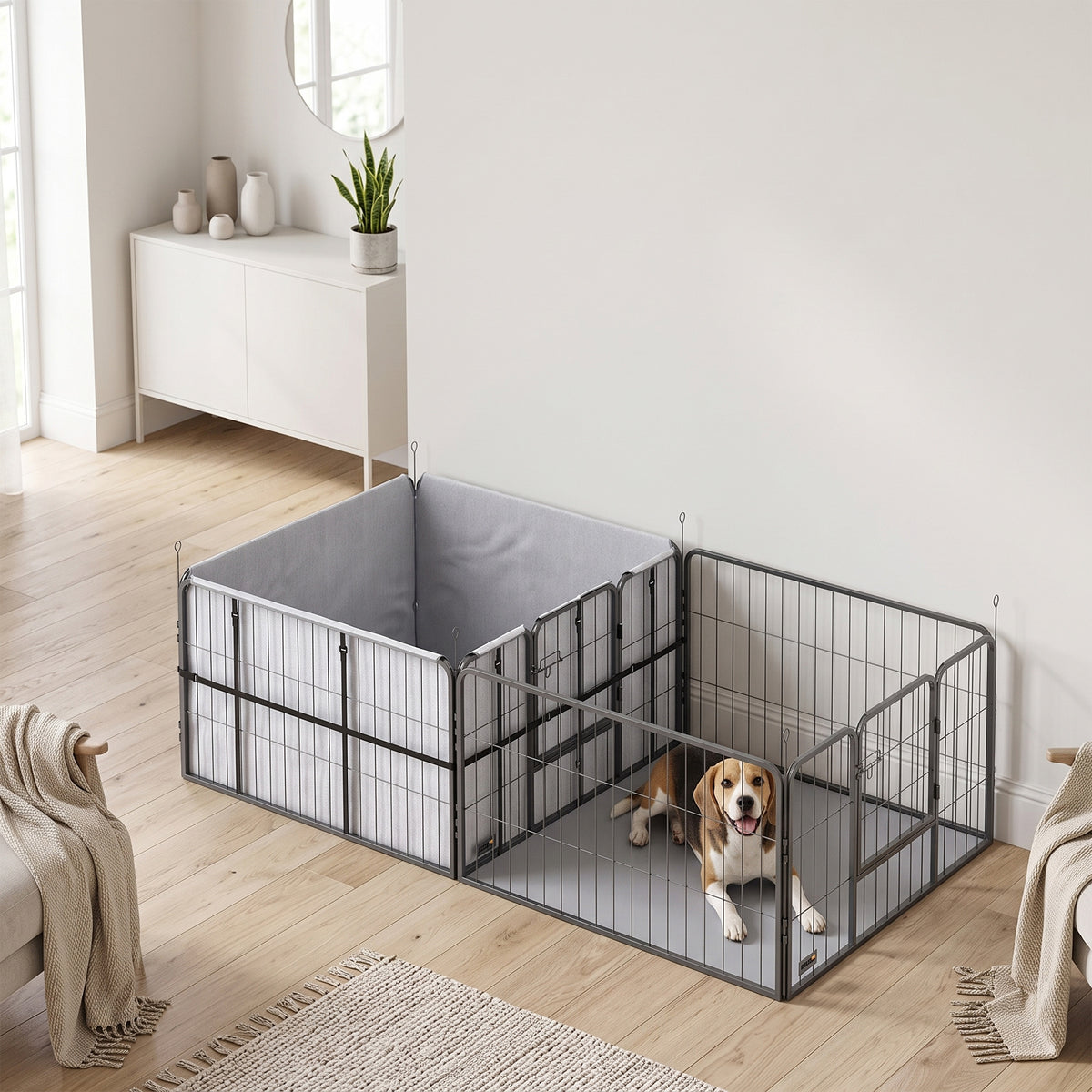Parc de Mise Bas pour Chien 2 Compartiments Séparés avec Toile Oxford Coupe-Vent 7 Panneaux 203x102x60cm Noir-9