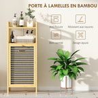 Meuble de rangement en bambou meuble de salle de bain étagère panier à linge basculant 40x30x95cm effet bois naturel-5