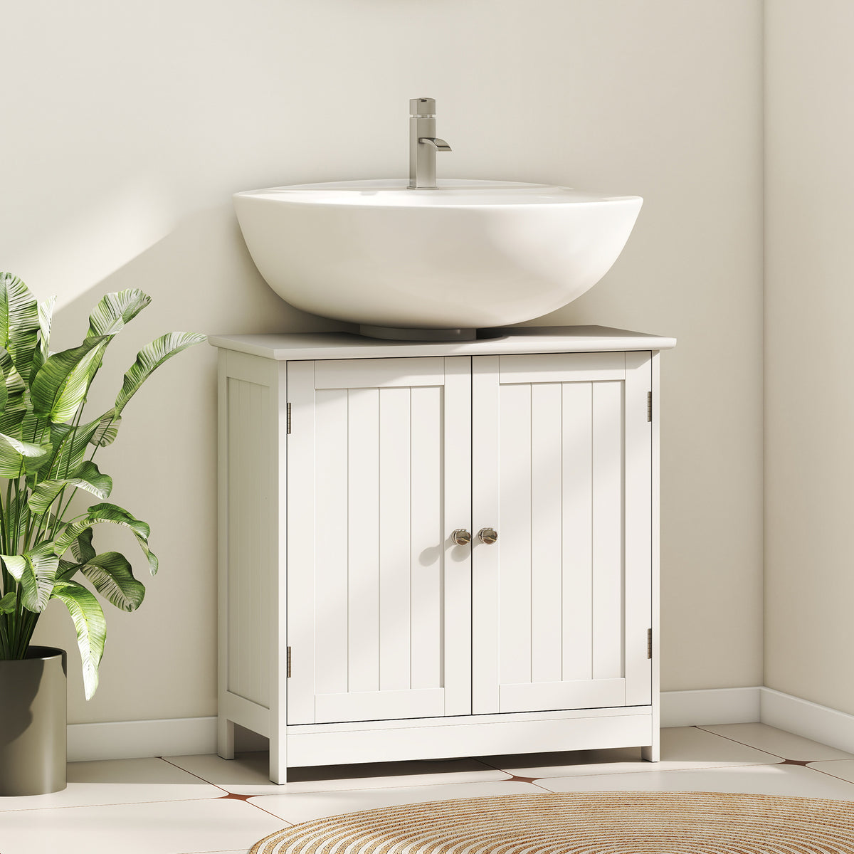 Meuble sous lavabo, meuble de salle de bain placard à 2 portes, étagère réglable, anti-humidité, 60 x 30 x 60 cm, blanc-1