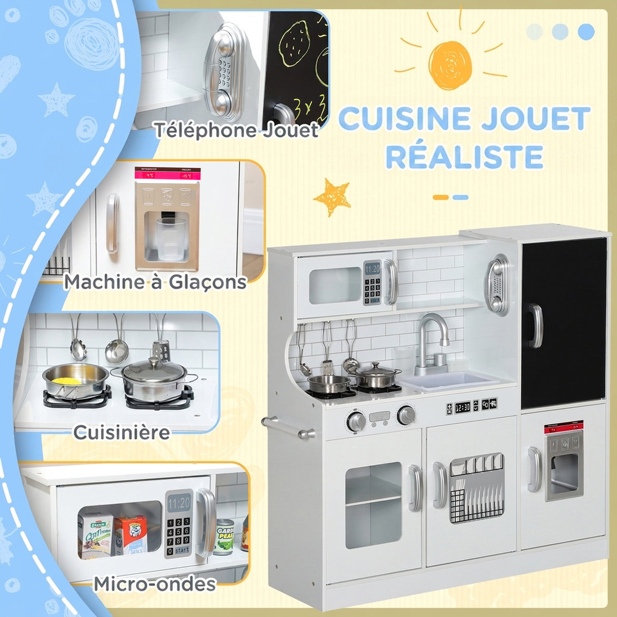 Cuisine enfant jouet d'imitation pour enfant - dinette enfant de 3-8 ans, blanc-4