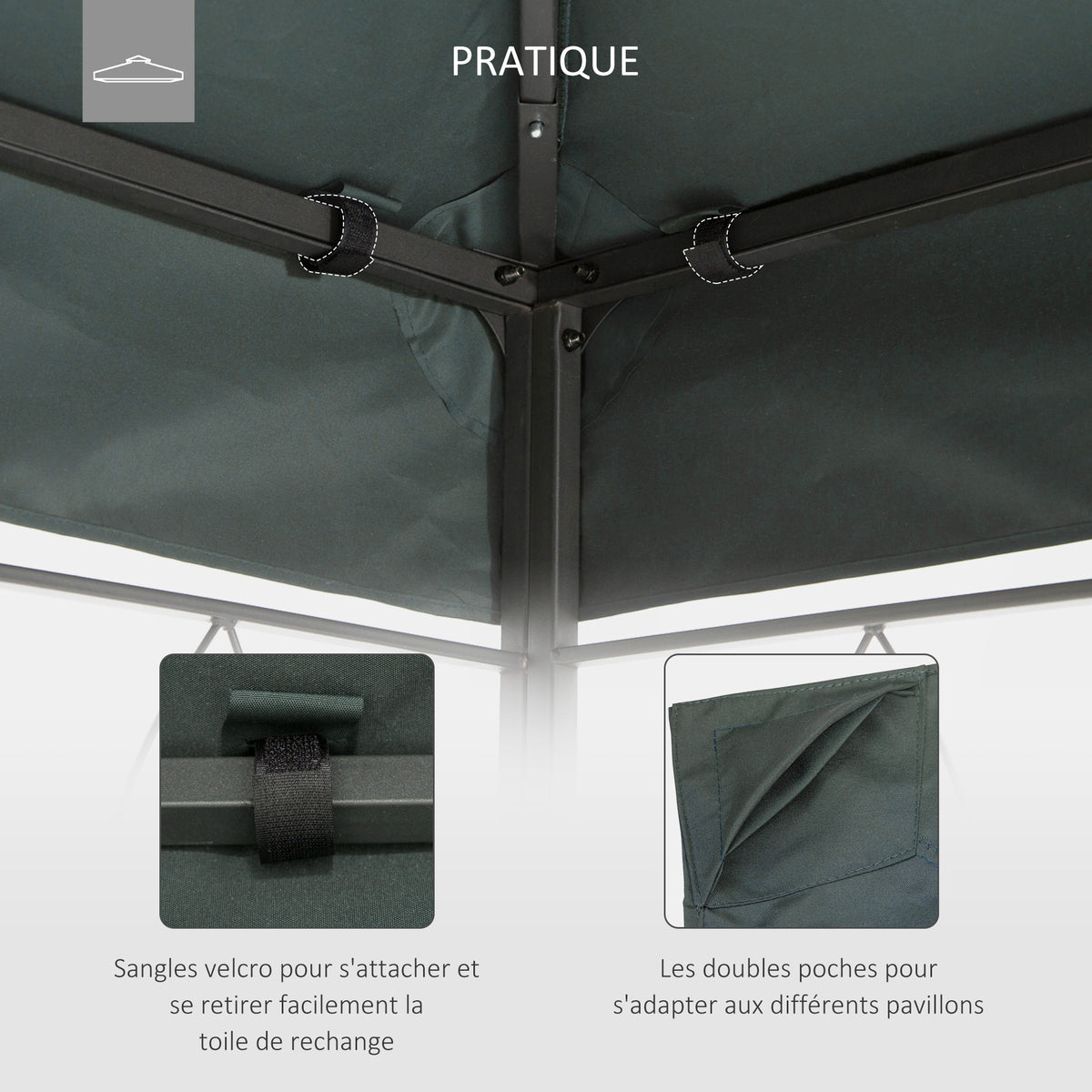 Toile de rechange pour pavillon tonnelle tente 3 x 4 m polyester haute densité 180 g/m² gris-3