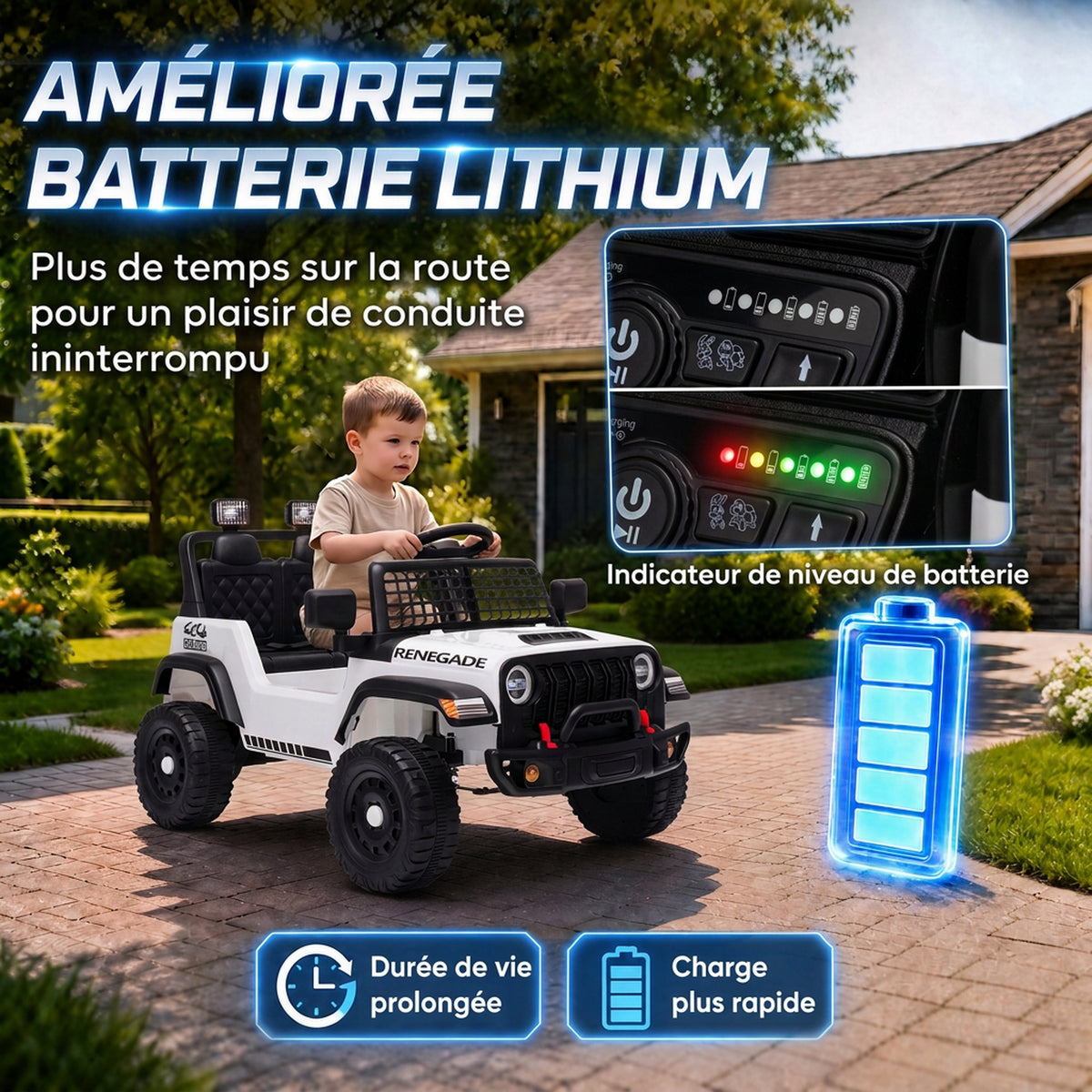 Voiture Électrique Enfants 12V, Télécommande, Batterie Lithium, Démarrage Progressif, Suspension 4 Roues, Blanc-4