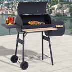 Barbecue à Charbon fumoir BBQ Grill Smoker sur Pied avec Couvercle, roulettes, thermomètre, étagères Noir-1