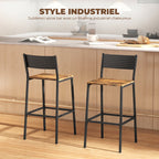 Lot de 2 tabourets de bar, chaises de bar, assise 72,5H cm, dossier et repose-pieds, pieds en métal, brun rustique-3