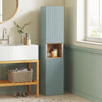 Meuble colonne salle de bain, meuble de rangement, 2 portes, compartiment et étagères réglables, 30x24x140cm, vert-9