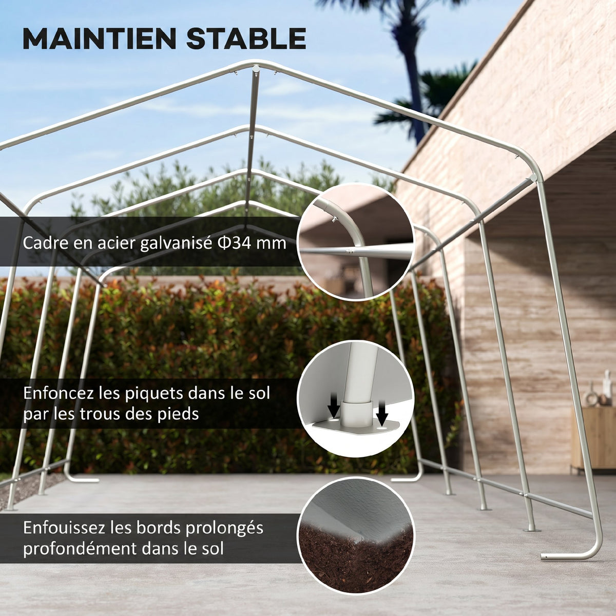 Tente garage carport dim. 6,2L x 3,3l x 2,4H m acier galvanisé robuste PE haute densité 150 g/m² imperméable anti-UV-4