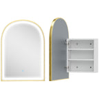 Armoire murale salle de bain avec miroir et éclairage LED, porte arquée, anti-buée, 50x14,5x70cm, doré-0