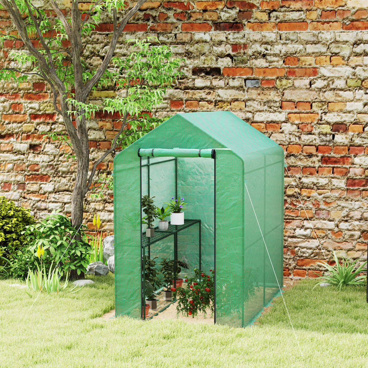 Serre de jardin PE étagère 2 niveaux, serre de balcon, bâche renforcée 140 g/m², châssis en acier, 186x120x190cm, vert-8