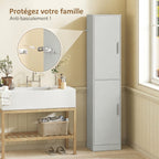 Colonne de Salle de Bain 6 Niveaux, Meuble de Rangement Étroit, 2 Portes et 4 Étagères Réglables, 40x35x180cm, Vert-4