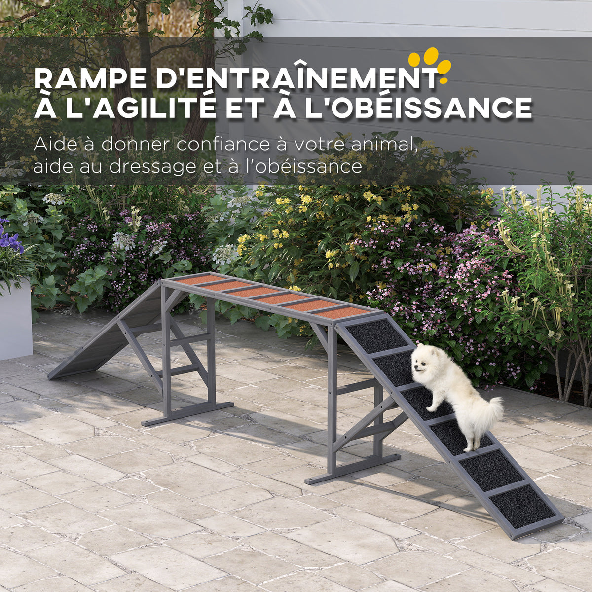 Rampe d'agilité pour chien, équipement d'agilité pour chiens, barres de sécurité surface antidérapante 335x55x60cm gris-3