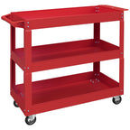 Chariot desserte d'atelier acier 3 plateaux sur roulettes avec poignée charge max. 150 kg 83 x 35,3 x 76 cm acier rouge-0