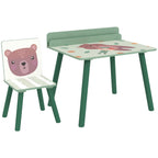 Table Enfant avec Chaise, Ensemble Table et Chaise en Bois pour Dessiner, Jouer, Étudier, Cadeau pour 3-8 Ans, Vert-0