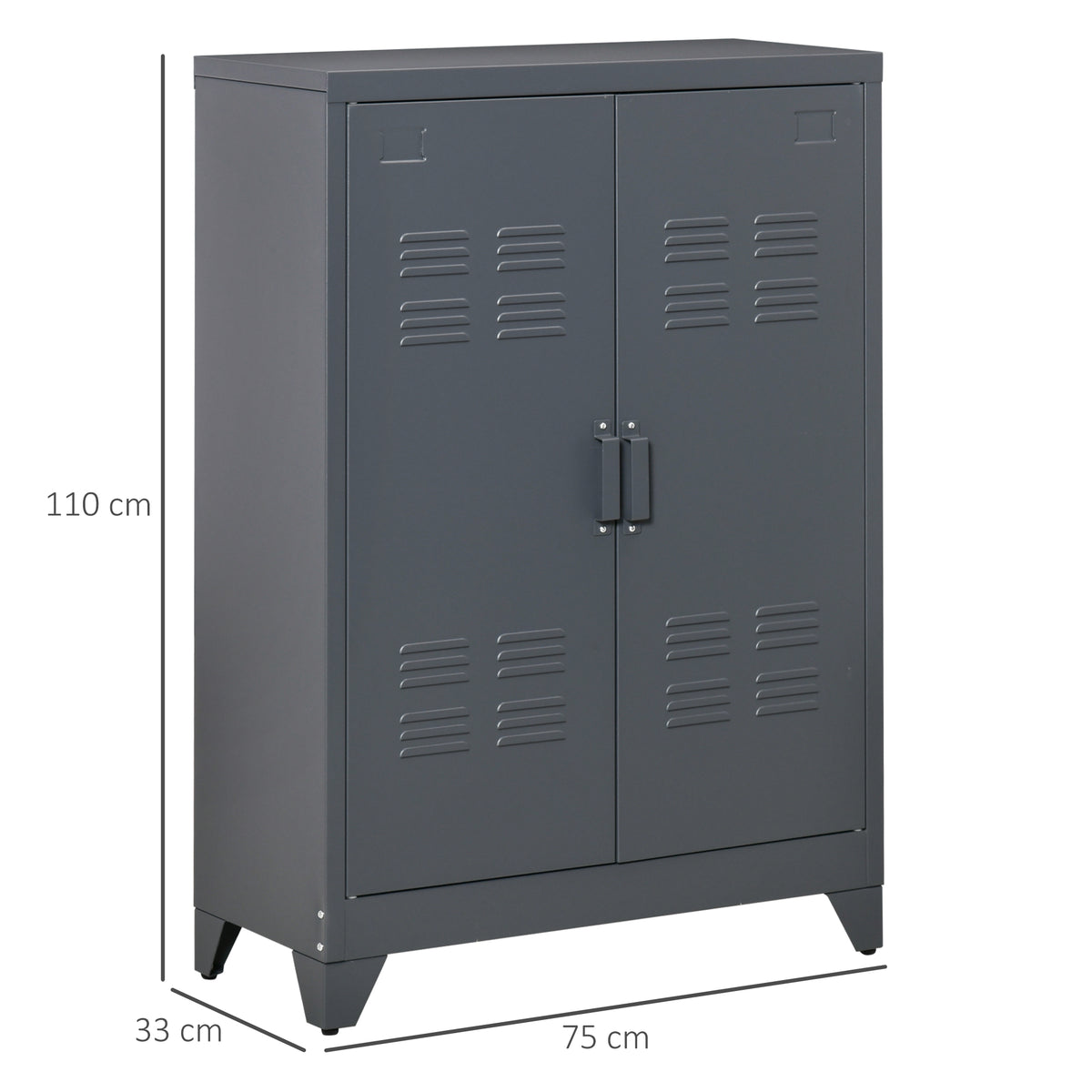 Armoire de bureau à 3 niveaux, meuble de rangement bureau métallique avec 2 portes et étagères réglables-2