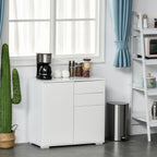 Meuble rangement buffet commode armoire 2 tiroirs 2 placards portes, étagères chambre, 79x36x74cm blanc-7
