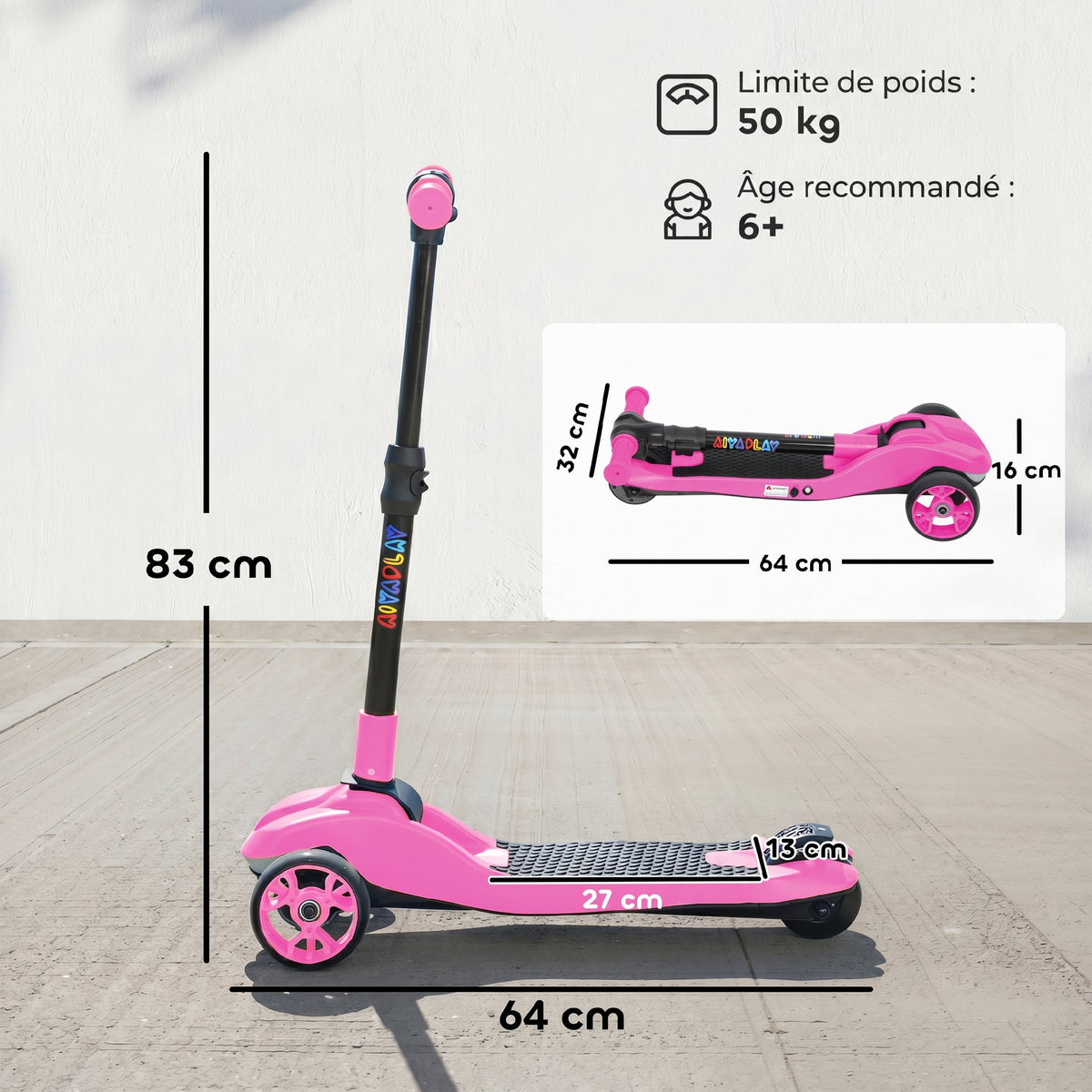 Trottinette électrique pour enfant 6 à 10 ans, pliable 3 roues démarrage zéro, vitesse maximale 8 km/h 64x29x83cm rose-2
