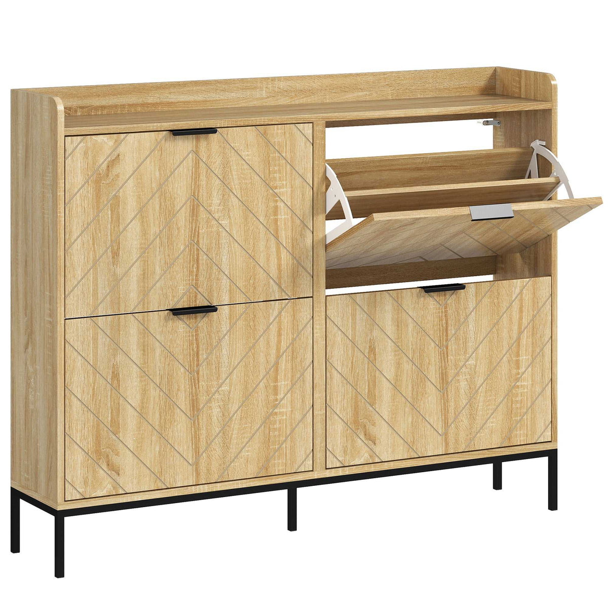 Meuble à chaussures 16 paires avec 4 tiroirs, portes rabattables, étagères réglables, 110 x 23,5 x 95,5 cm, chêne-0
