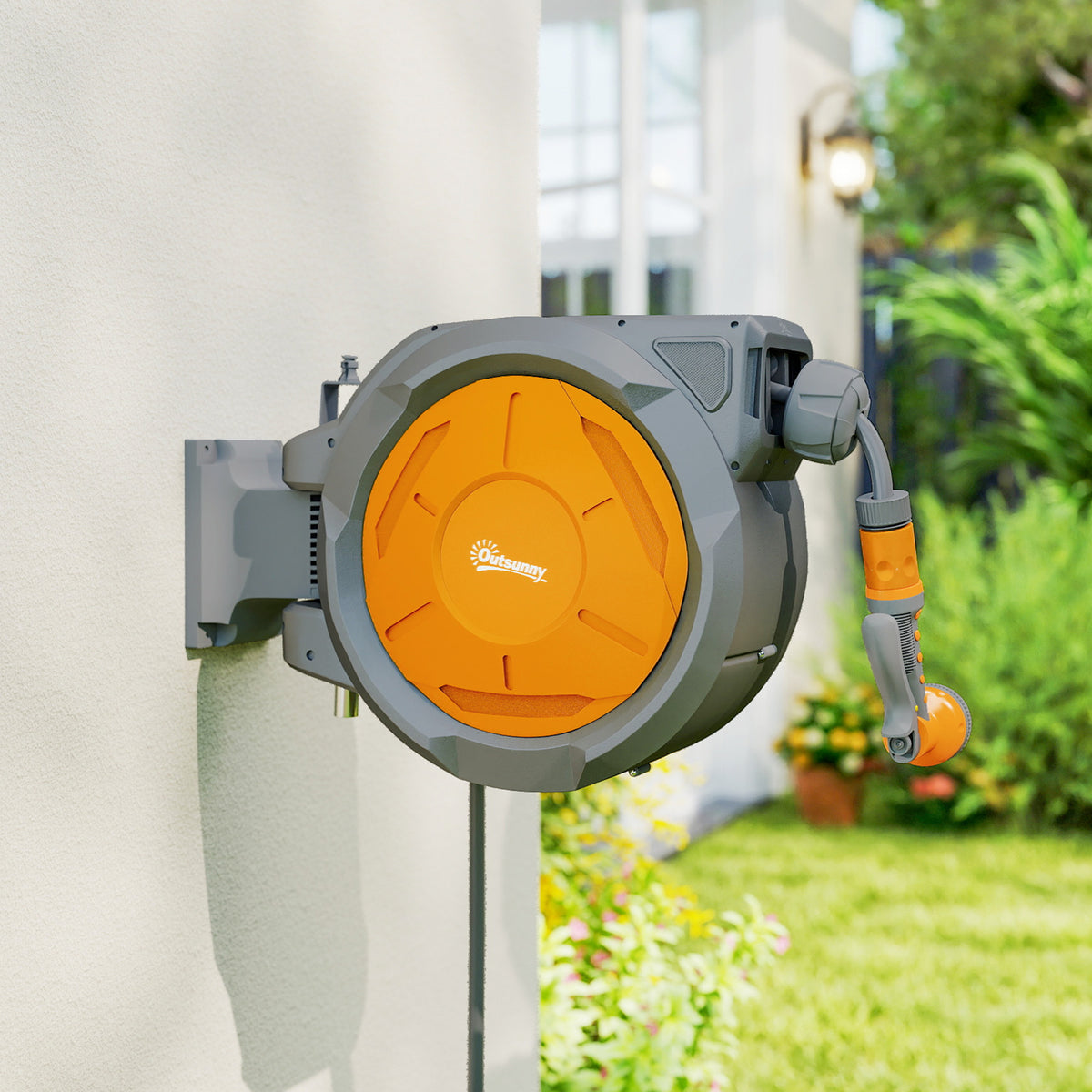 Enrouleur Tuyau Arrosage Mural 30 m x Ø 15 mm Dévidoir Automatique de Tuyaux d'Eau Rétractable Automatique orange-8