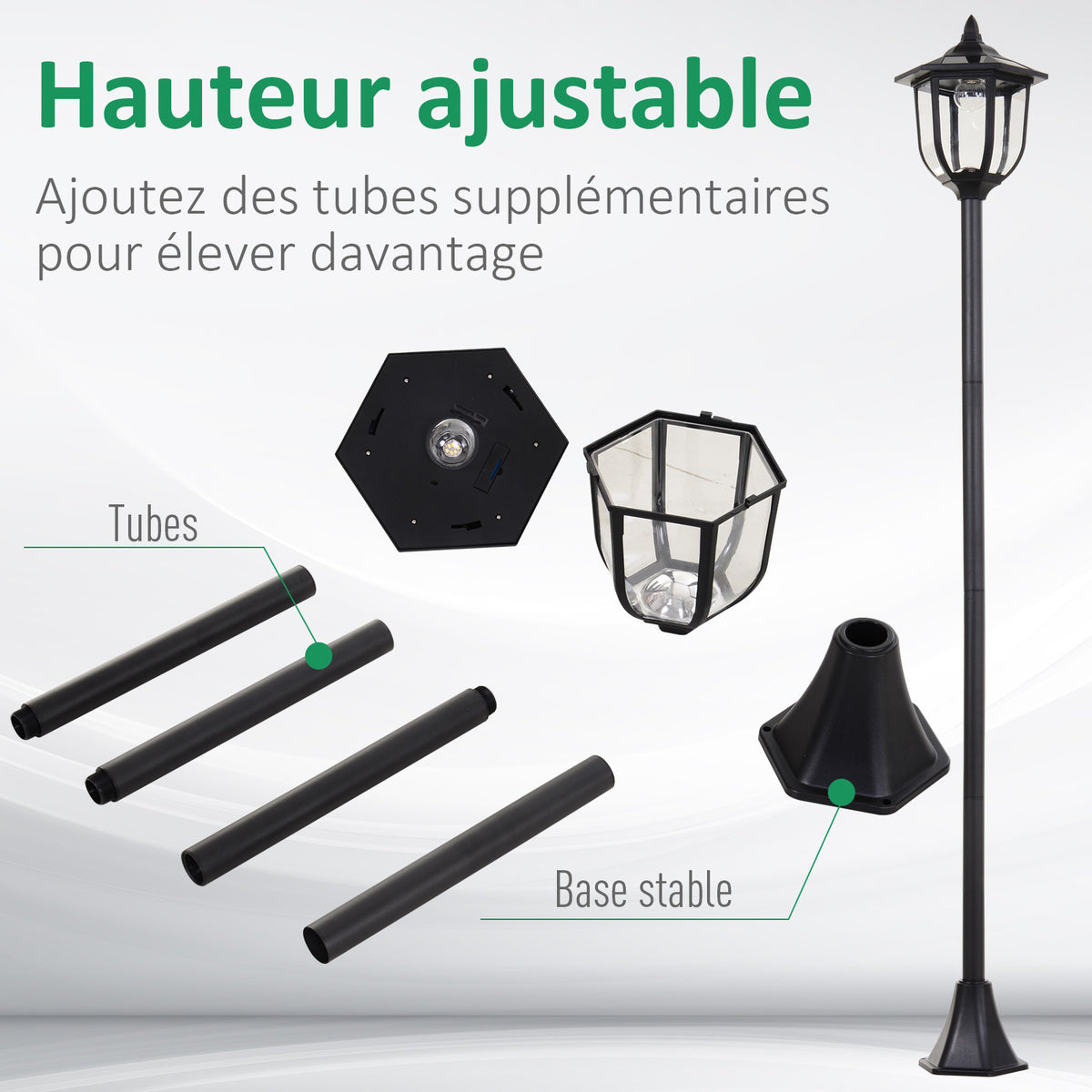 Lot de 2 luminaires extérieurs lampadaire sur pied solaire lampadaire lanterne classique LED 60 Lm max. noir-3