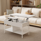 Table basse relevable et extensible, table de salon avec compartiment caché étagères ouvertes, 98x49x55cm, blanc-1
