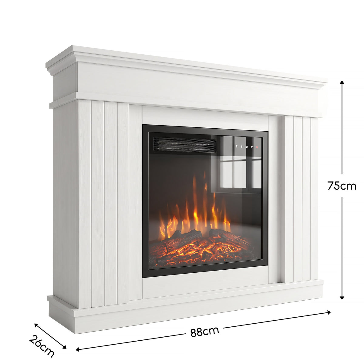 Cheminée Électrique 1800W, Effet Flamme 3D Réaliste, Fausse Cheminée Décorative, Manteau, 5 Niveaux de Luminosité, Blanc-2