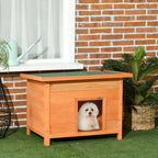 Niche pour chien chat en bois sur pied chenil toit ouvrant bitumé pin massif pré-huilé 85 x 58 x 58 cm-8