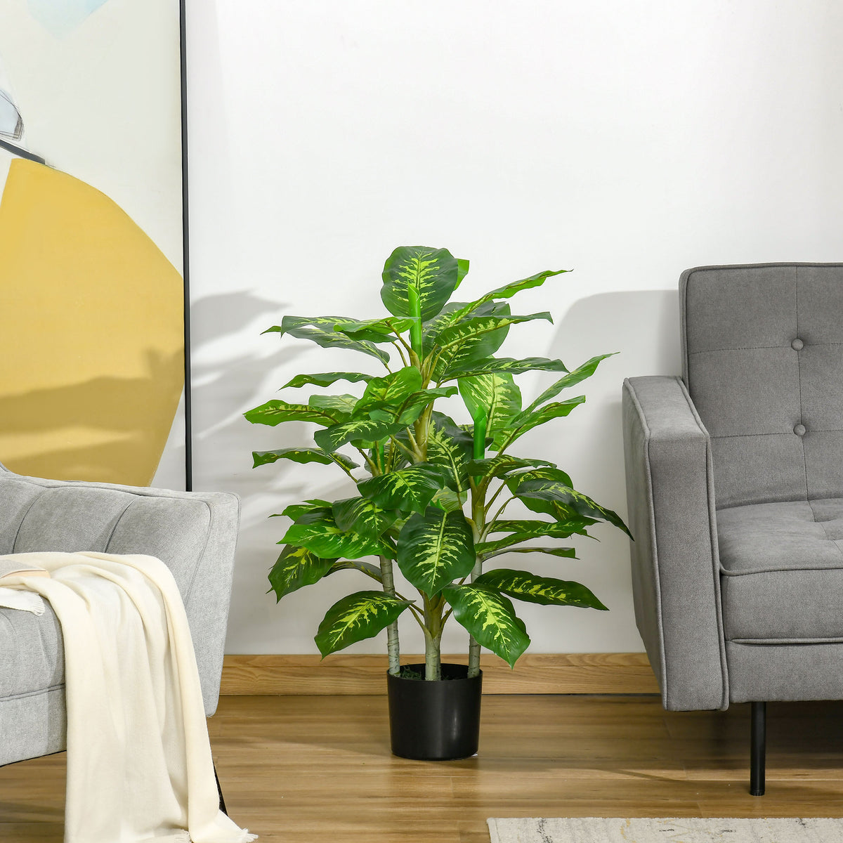 Plante artificielle calathea hauteur 95 cm pot ciment - intérieur-1
