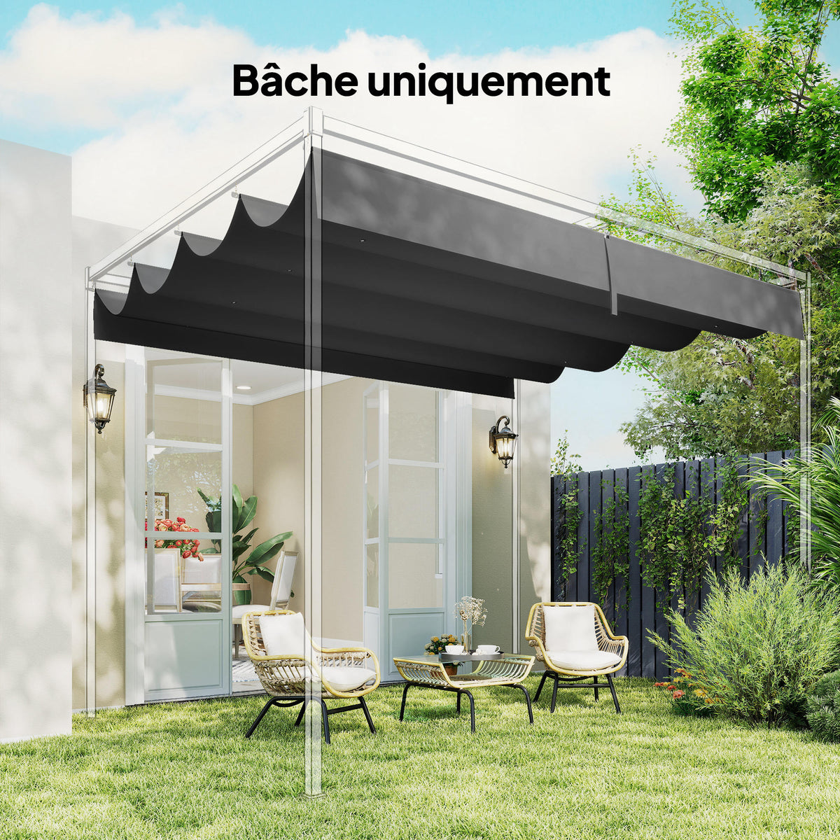 Toile de Toit pour pergola Bâche pour Pergola rétractable de 4 x 3 m, Toile Uniquement 392 x 350 cm, Gris foncé-6