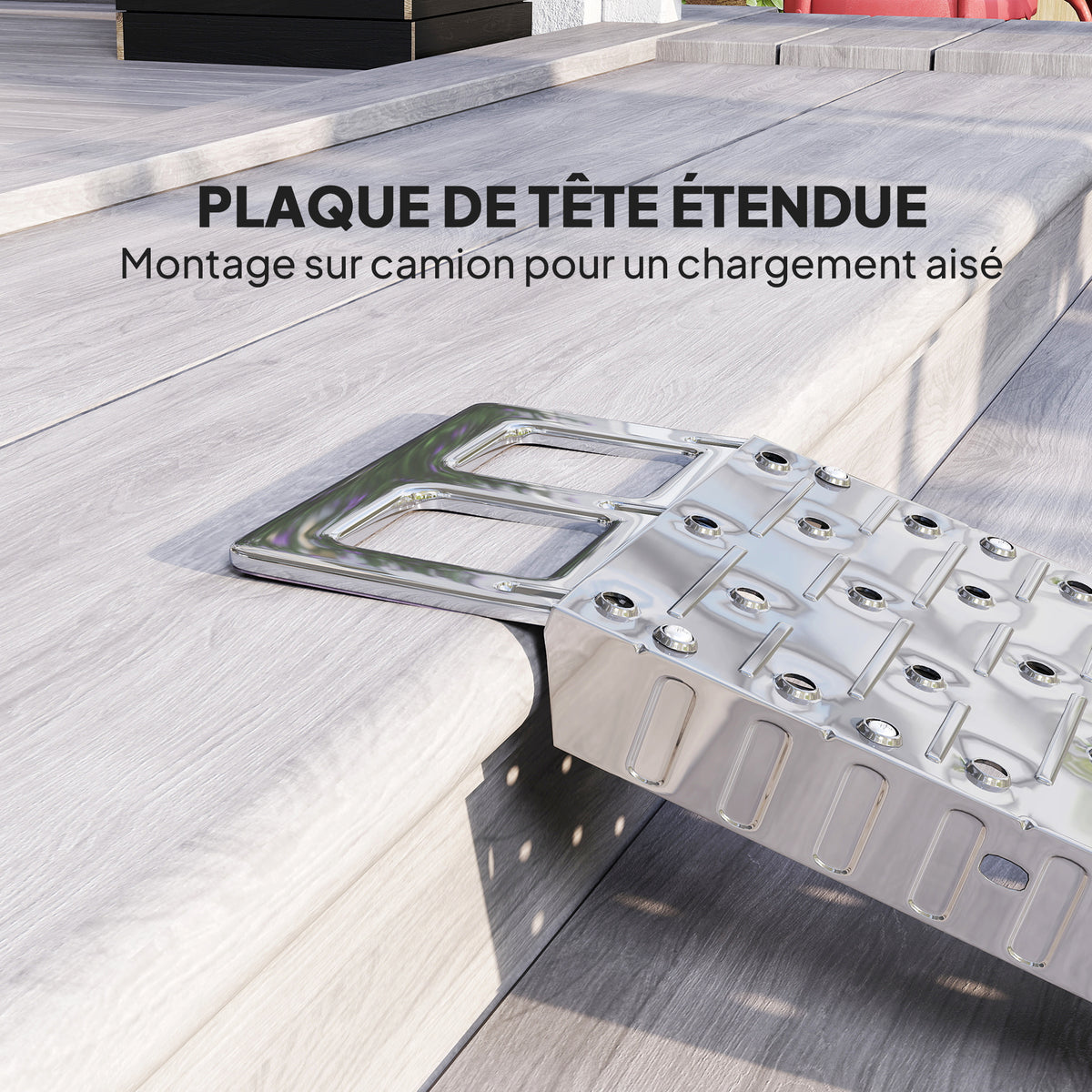 Rampe de chargement pliable 230 kg, rampe d'accès motos en acier galvanisé sangles de sécurité, 190 x 22 x 8 cm, argent-7