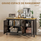 Buffet meuble de rangement avec 3 portes 2 étagères réglables plateau aspect bois clair 120 x 40 x 70 cm noir-3