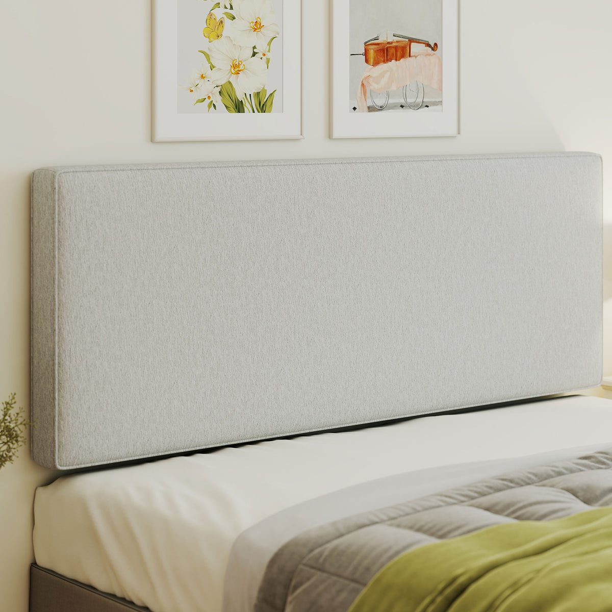 Tête de lit murale en lin, 140 x 60 cm, tête de lit suspendue rembourrée pour chambre à coucher, crème-1