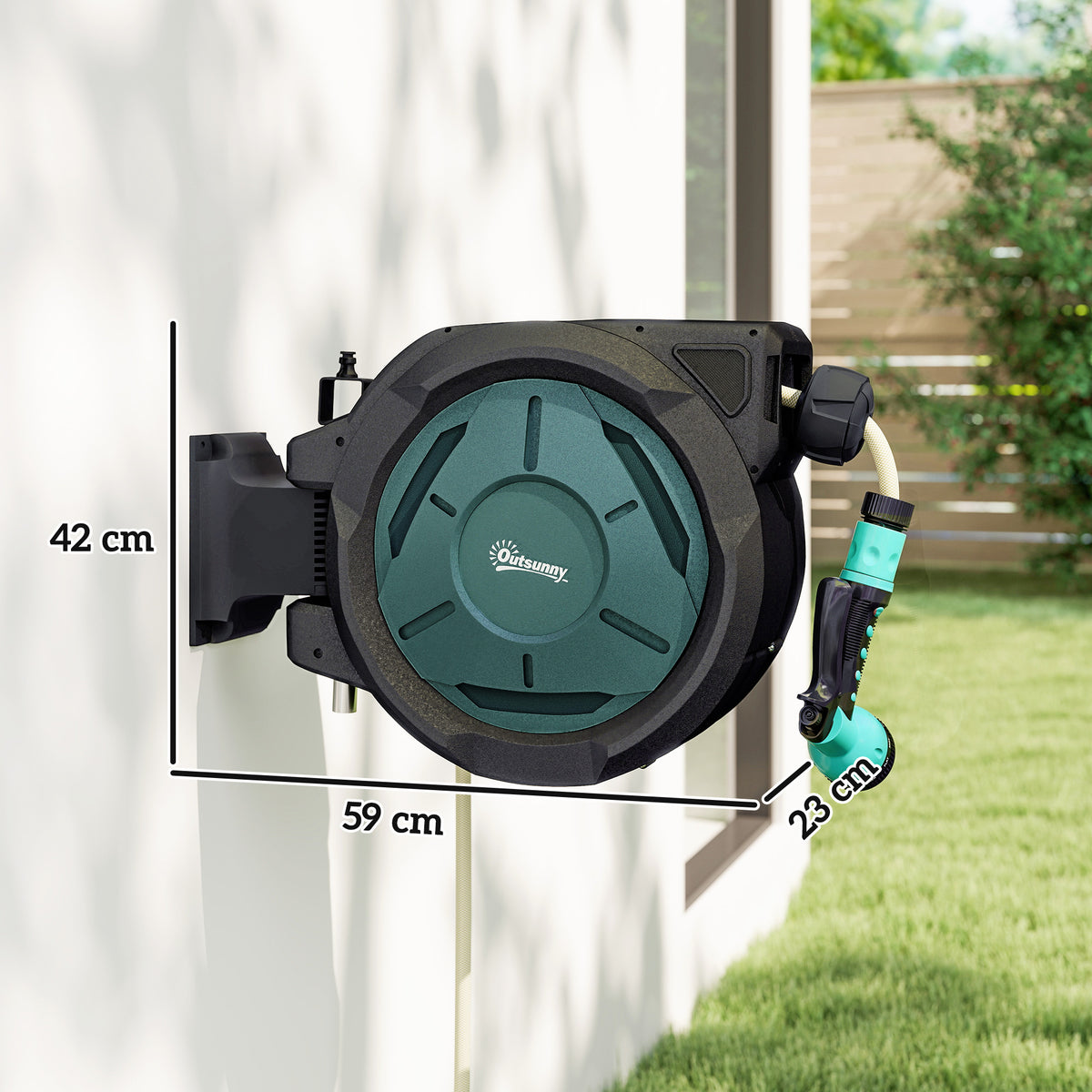 Enrouleur Tuyau Arrosage Mural 25 m x Ø 15 mm Dévidoir Automatique de Tuyaux d'Eau Rétractable Automatique vert-2