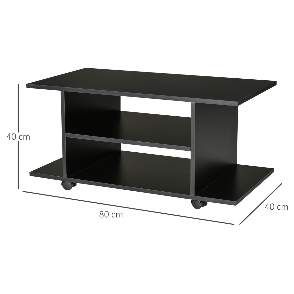 Meuble TV avec Roulettes 80 cm, Meuble Télé pour Téléviseur jusqu'à 42 Pouces avec Étagères Ouvertes, Style Moderne, Banc TV pour Salon, Chambre, Noir-2