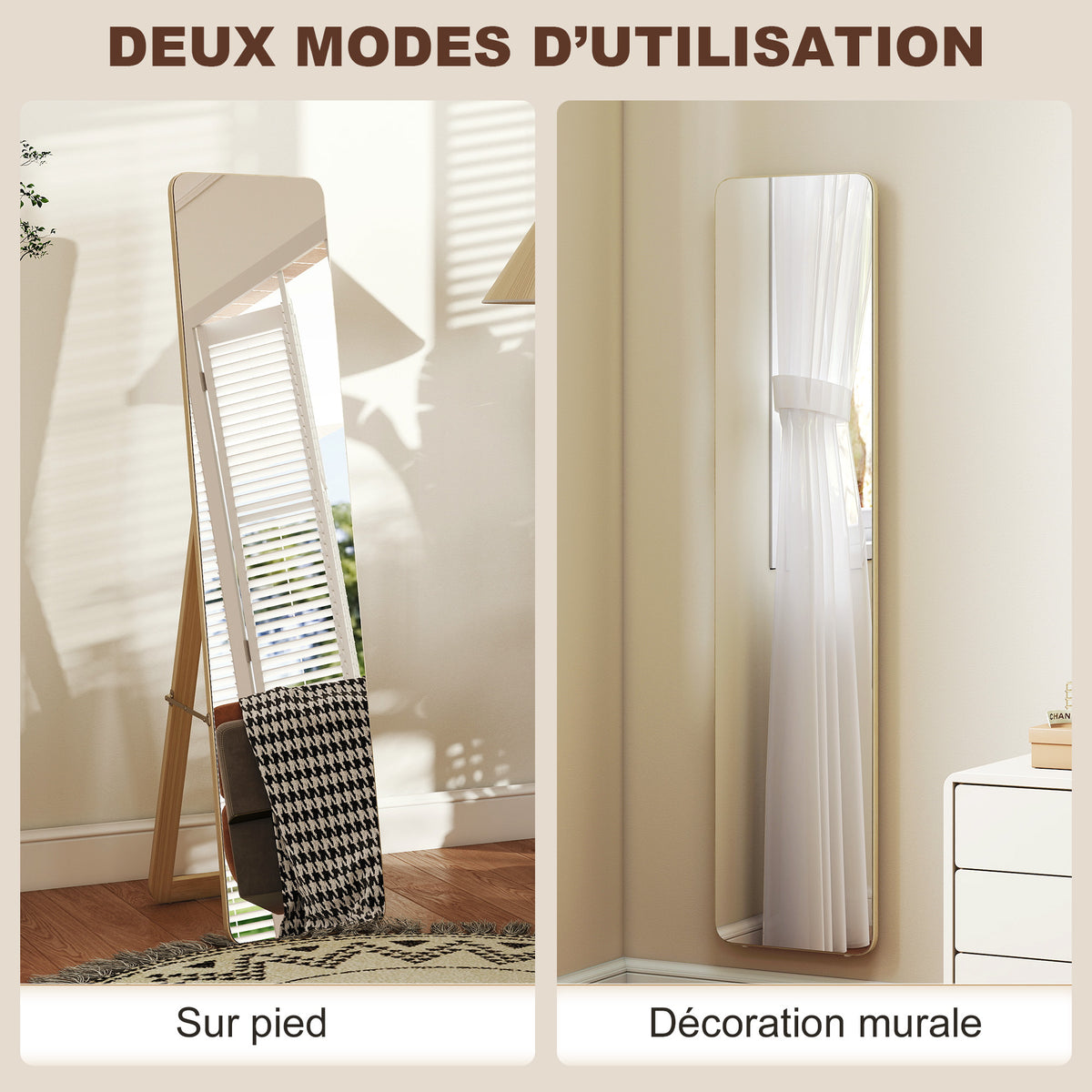 Miroir sur Pied et Mural rectangulaire dim. 37L x 43l x 156H cm bois naturel-4