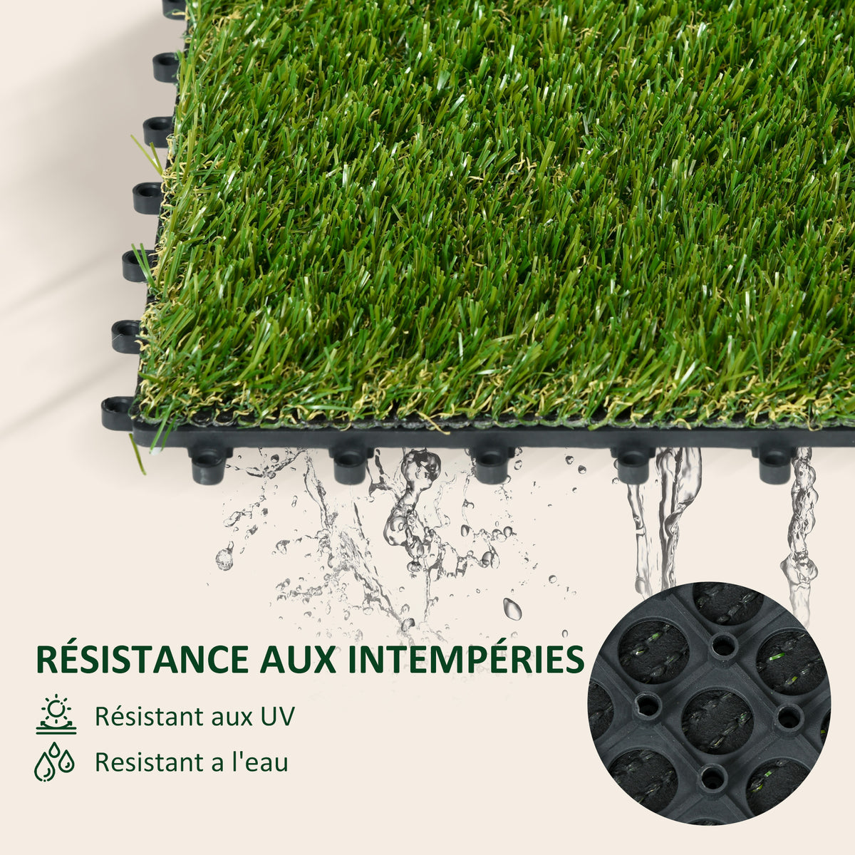 Gazon synthétique Artificiel Set de 10 Dalles Carreaux 30 x 30 cm épaisseur Confort 3,5 cm à emboîter Vert-4