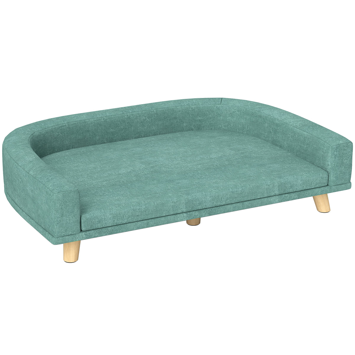 Canapé pour chien grand lit surélevé pour chien coussin lavable cadre en bois tissu polyester 98 x 67 x 25 cm vert clair-0