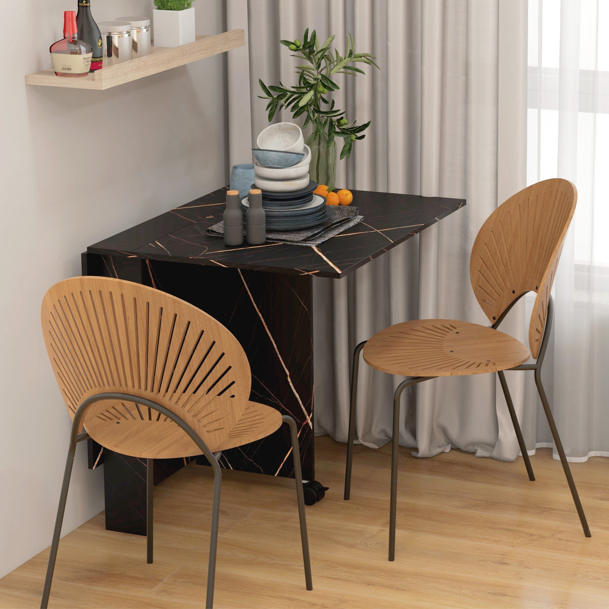 Table pliante cuisine table à manger pliable avec 2 abattants 2 roues avec freins 120 x 80 x 73 cm noir marbré imitation-7